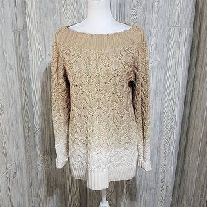 Vineyard Vines Sweater Tan/White Ombre Cable Knit Sweater, Women's Large